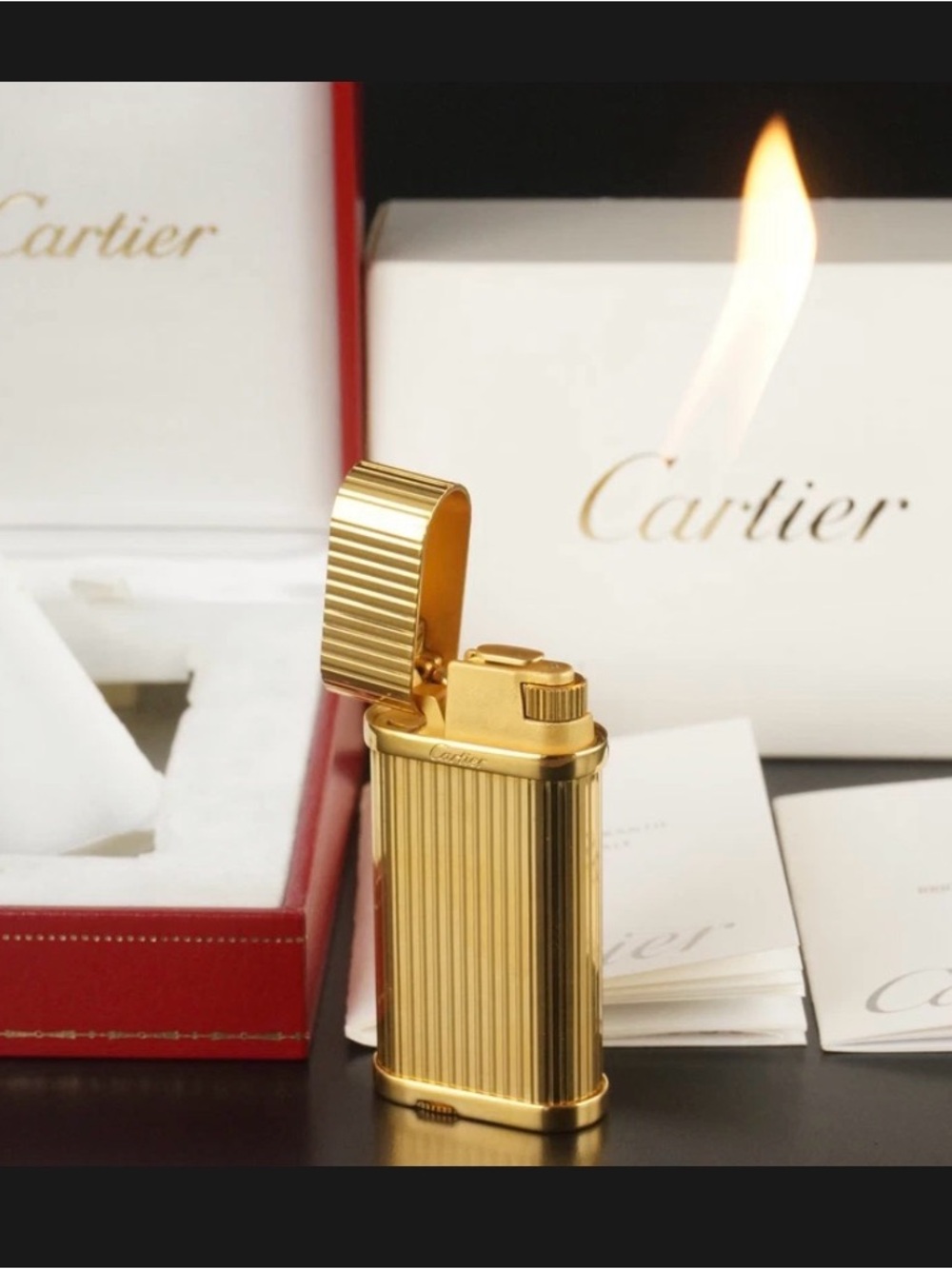 Cartier Gold Ribbed Refillable Lighter for Men